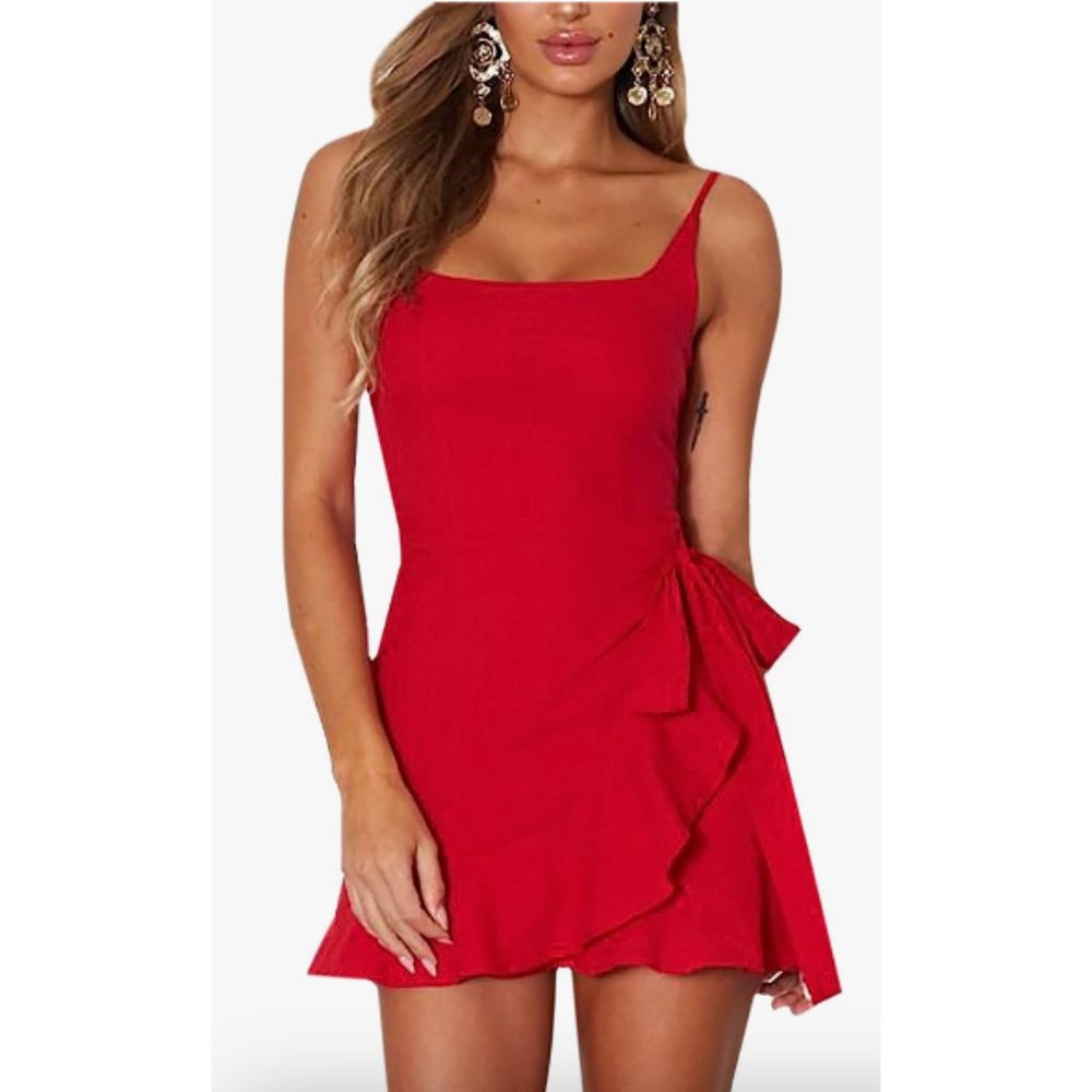 Red Spaghetti Strap Frill Dress